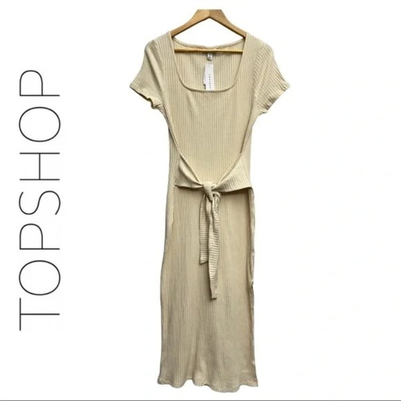 Topshop Cream Rib Knit Tie Waist Maxi 